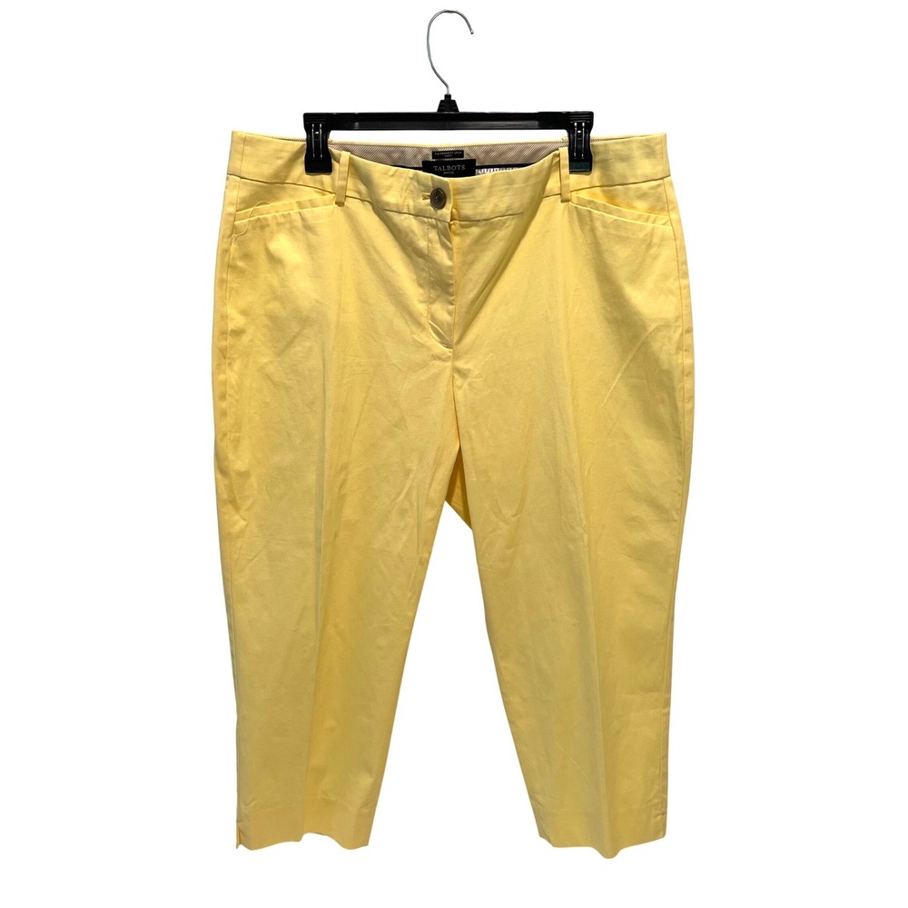 Talbots The Perfect Crop Curvy Pants Women 16P Yellow Preppy Pastel Cotton Slits
